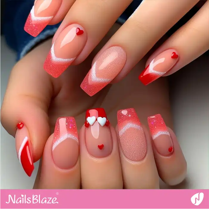 Shimmer Peach Fuzz Nails with Hearts | Color of the Year 2024 - NB1889